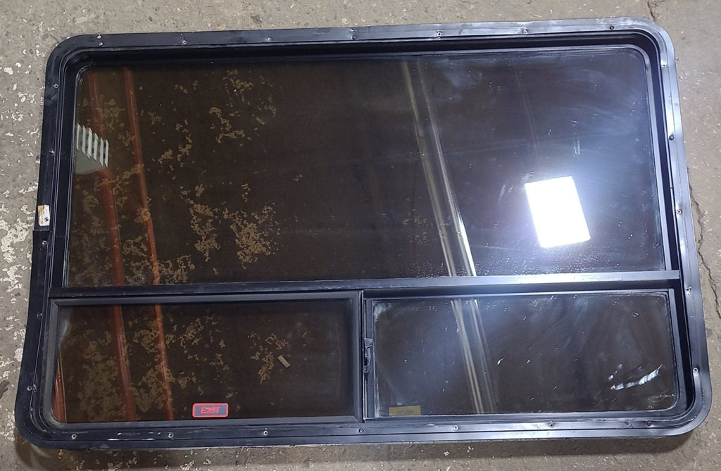 Used Black Radius Emergency Opening Window : 54 1/4" W x 35 1/2" H x 2" D - Young Farts RV Parts