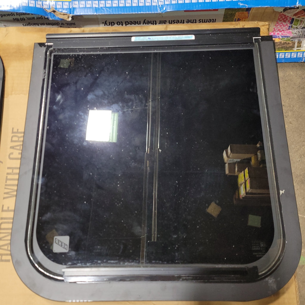 Used Black Radius Frameless Opening Window : 19 1/4" X 19" X 1/2" D - Young Farts RV Parts