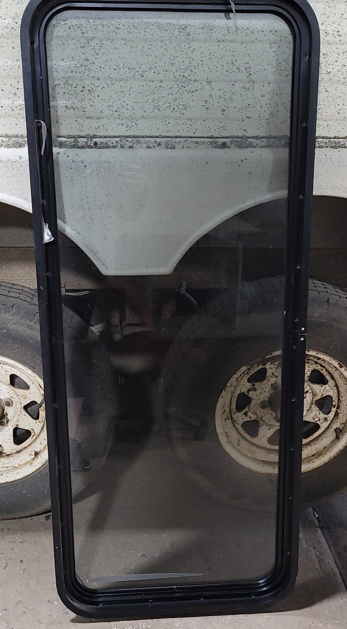 Used Black Radius Non-Opening Window : 21 3/4 X 54 1/4" X 2" D - Young Farts RV Parts