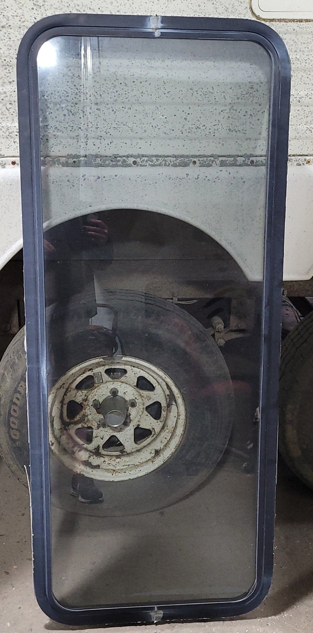 Used Black Radius Non-Opening Window : 21 3/4 X 54 1/4" X 2" D - Young Farts RV Parts