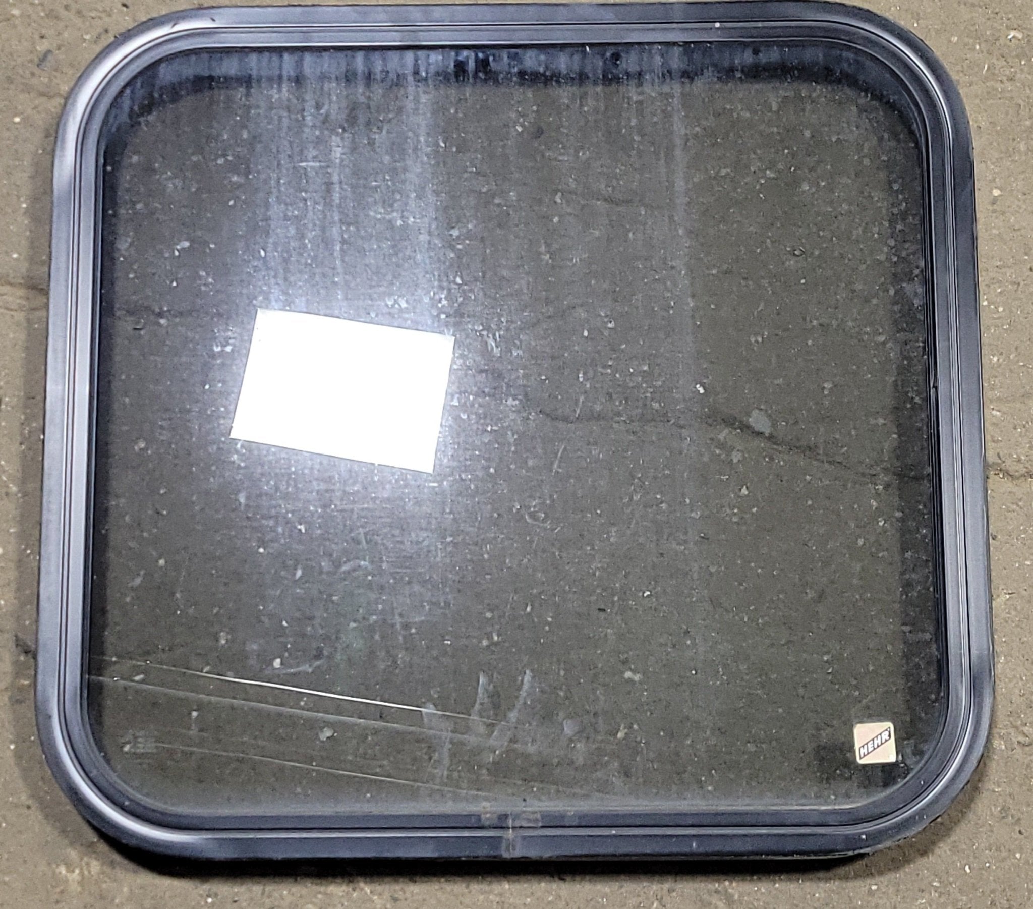 Used Black Radius Non-Opening Window : 23 1/4" W X 21 3/4" H X 1 3/8" D - Young Farts RV Parts