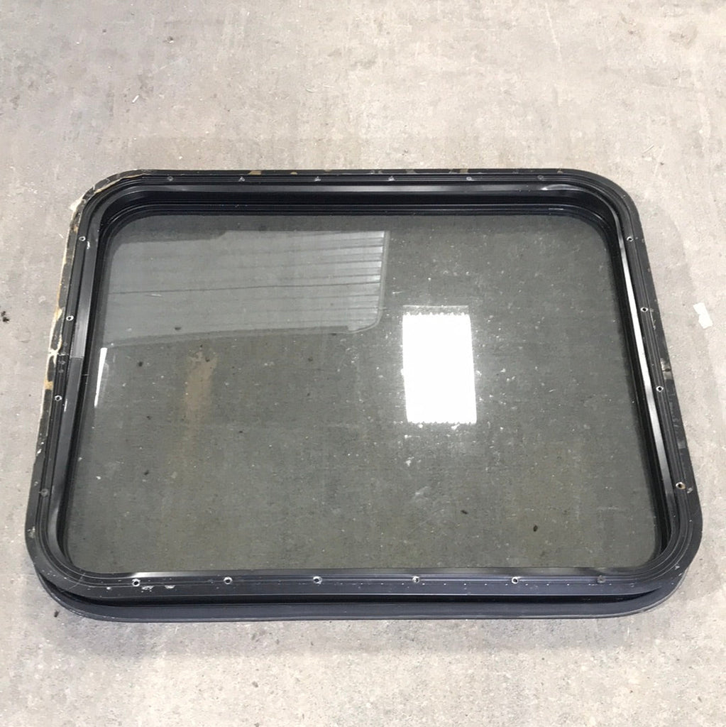 Used Black Radius Non-Opening Window : 28 1/2" W X 23 1/2" H X 2" D - Young Farts RV Parts