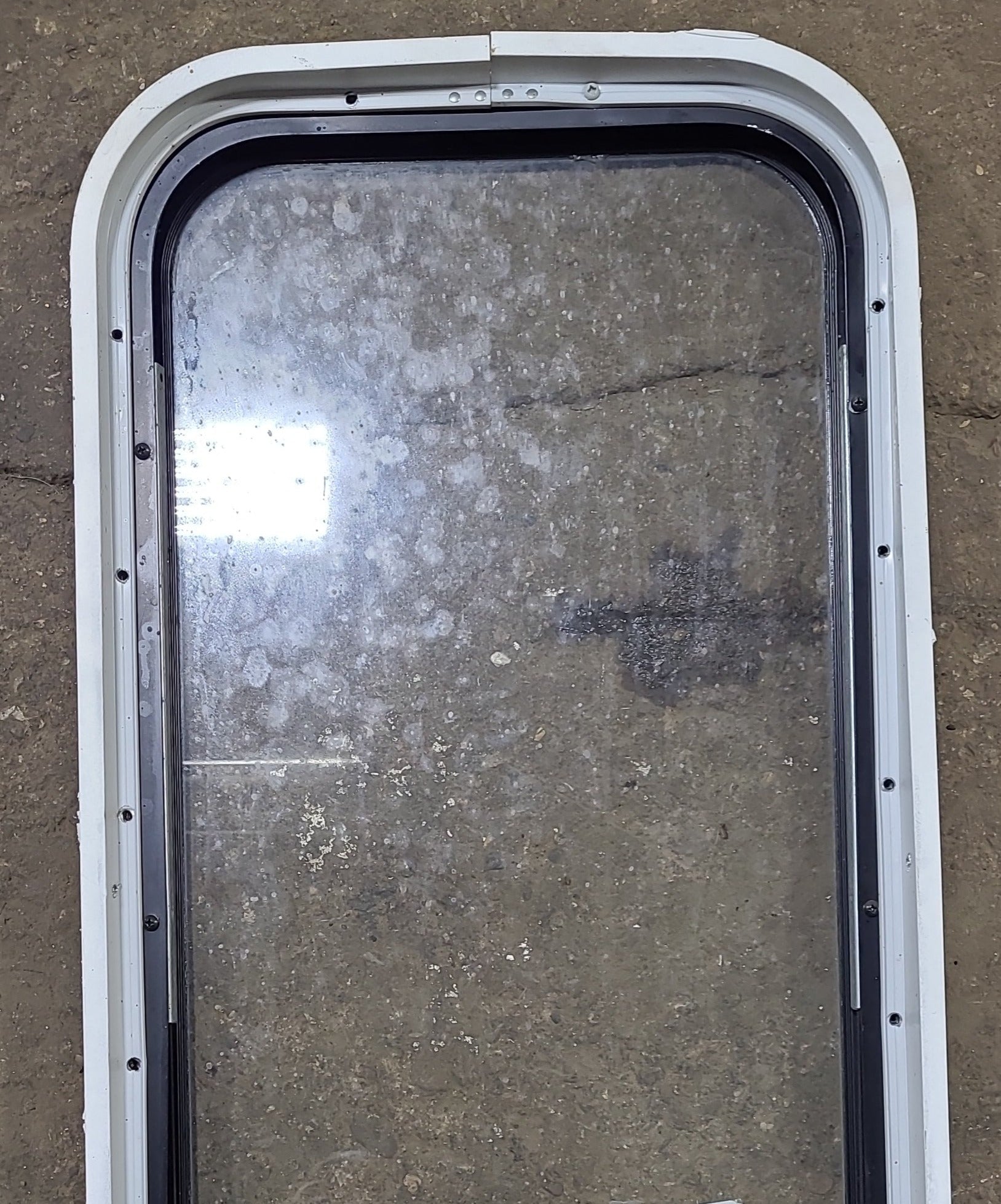 Used Black Radius Opening Window : 15" W x 41 3/4" H x 1 3/4" D - Young Farts RV Parts