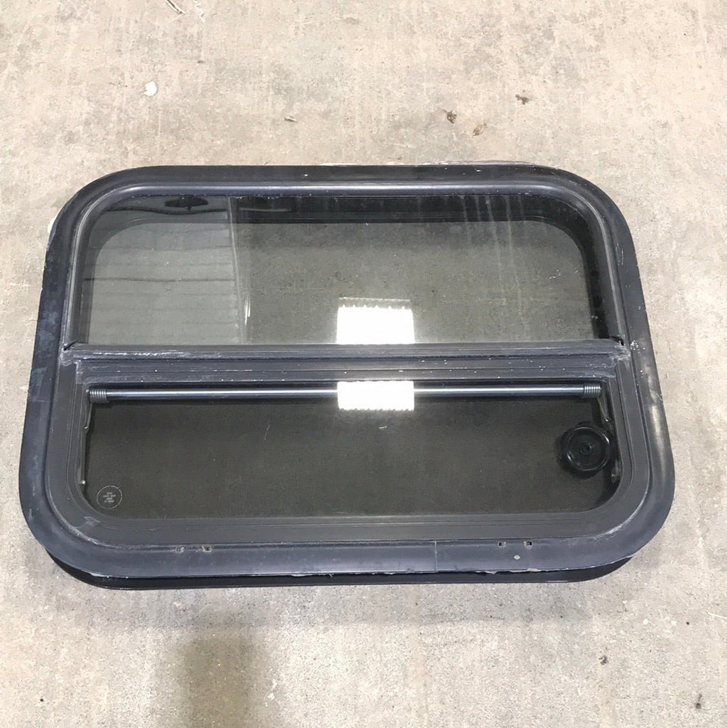 Used Black Radius Opening Window : 23 1/2" W x 17 1/2" H x 2" D - Young Farts RV Parts