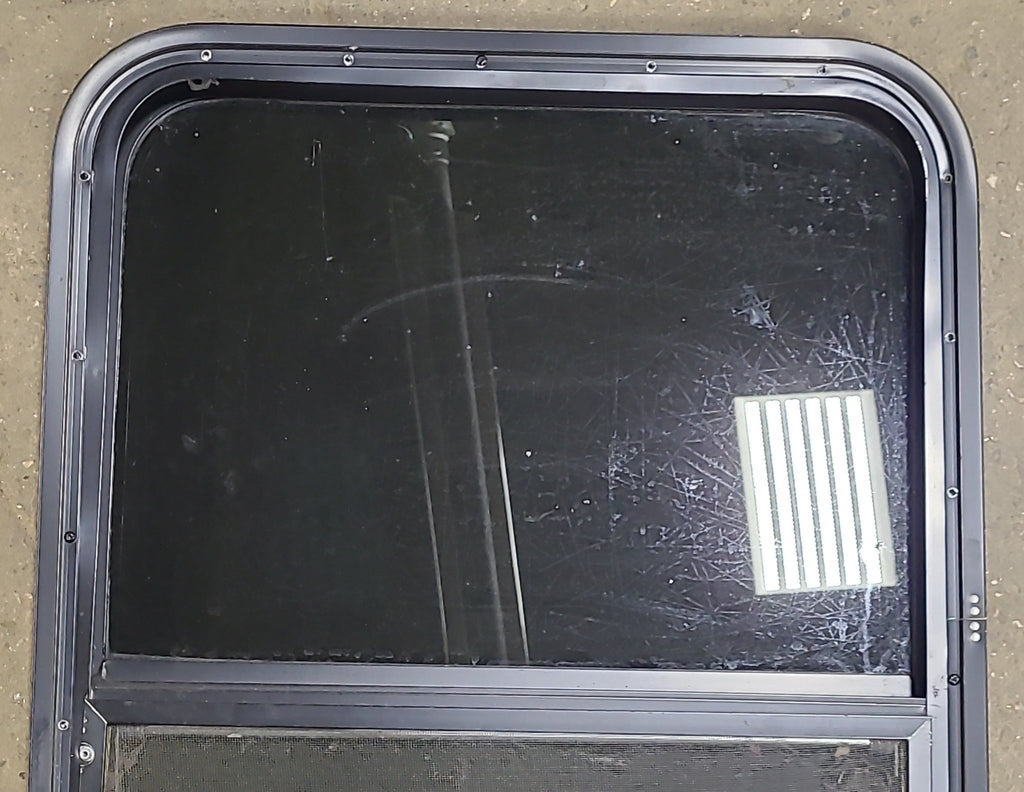 Used Black Radius Opening Window : 23 1/2" W X 28 1/2" H X 2" D - Young Farts RV Parts