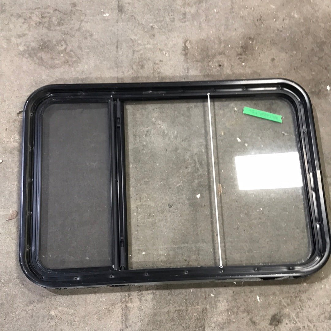 USED Black Radius Opening Window : 23" W x 33 3/4" H x 2" D - Young Farts RV Parts