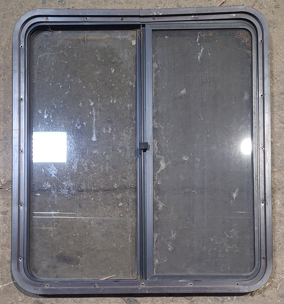 Used Black Radius Opening Window : 27" W x 30" H x 1 7/8" D - Young Farts RV Parts