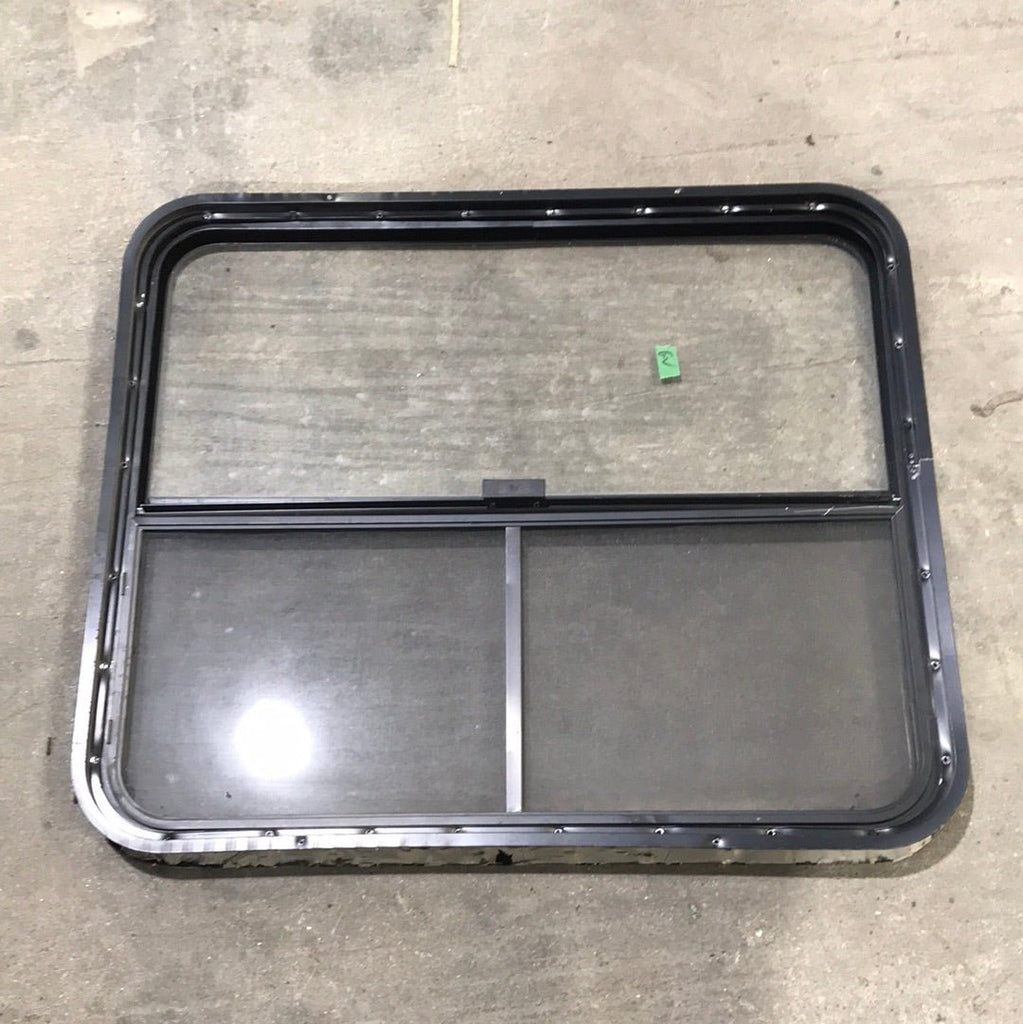 Used Black Radius Opening Window : 34 1/2" W X 29 1/2" H X 2" D - Young Farts RV Parts
