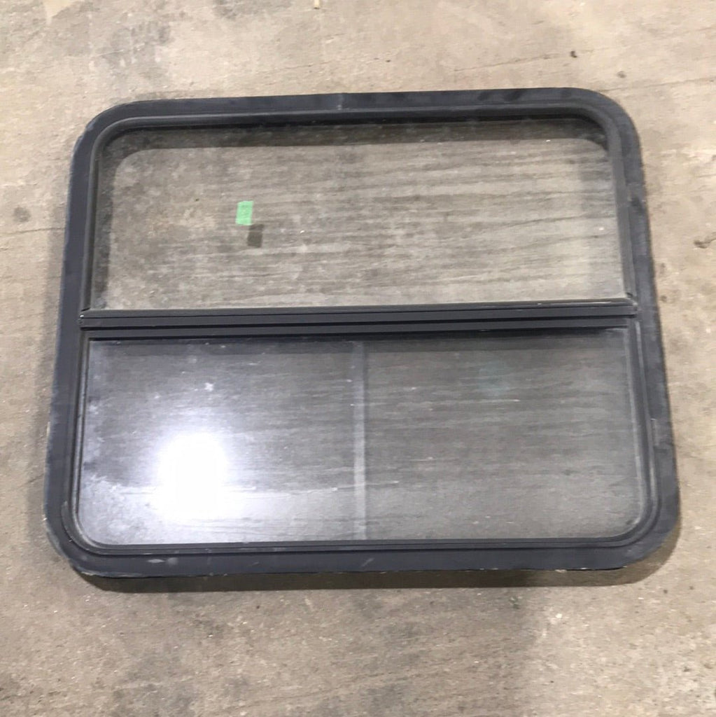 Used Black Radius Opening Window : 34 1/2" W X 29 1/2" H X 2" D - Young Farts RV Parts