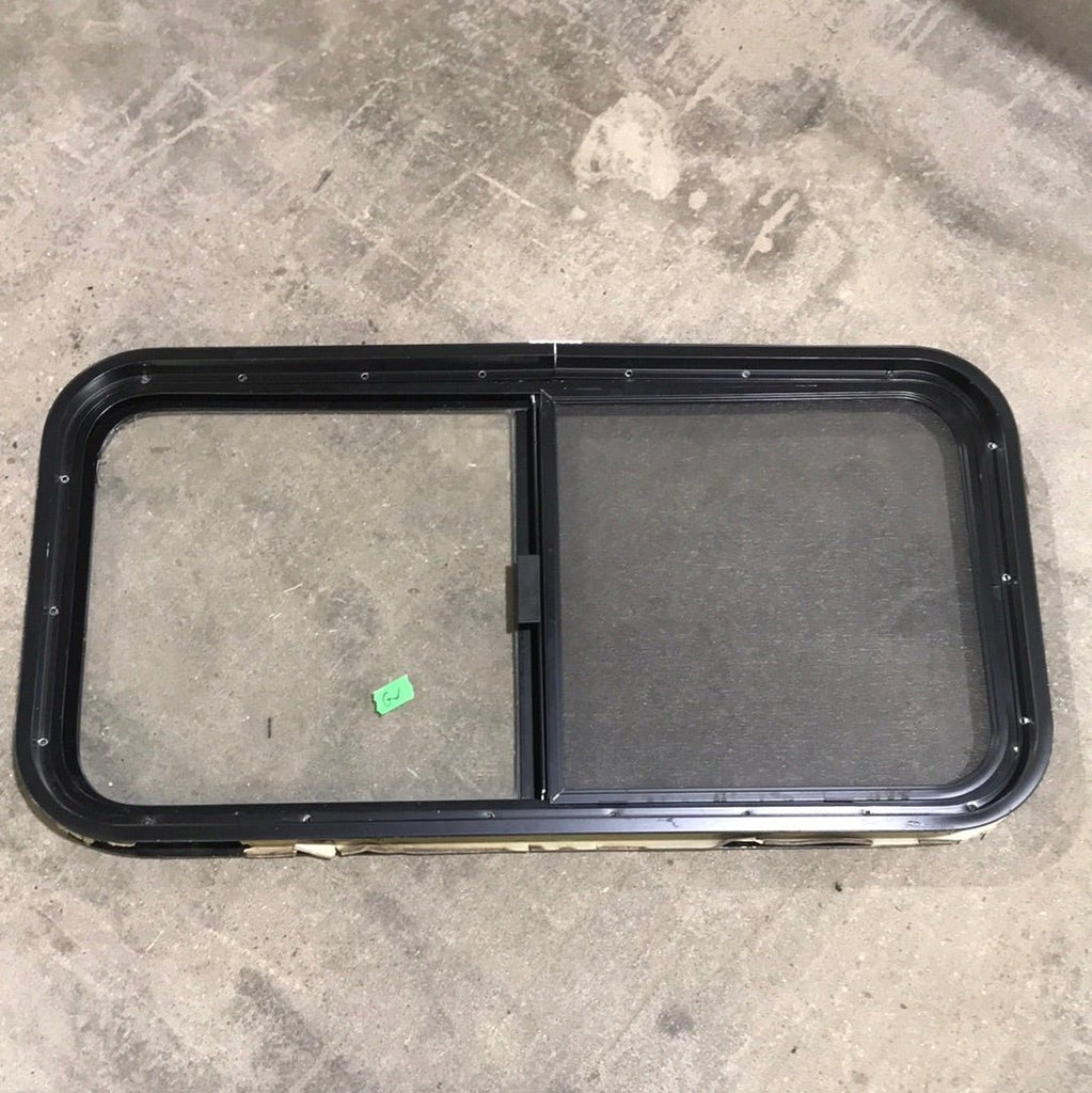 Used Black Radius Opening Window : 35 1/2" W X 17 1/2" H X 2" D - Young Farts RV Parts