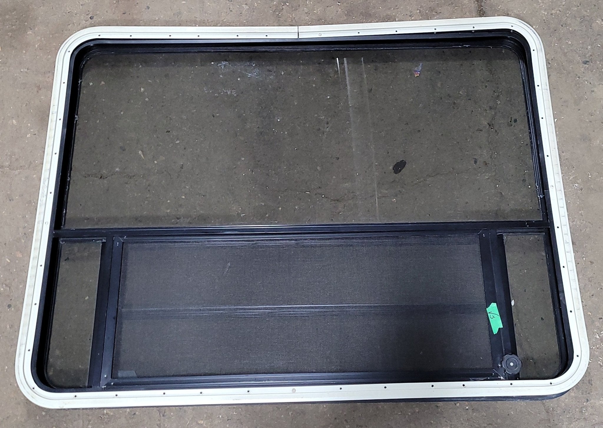 Used Black Radius Opening Window : 35 1/4" H X 47" W X 1 3/4" D - Young Farts RV Parts