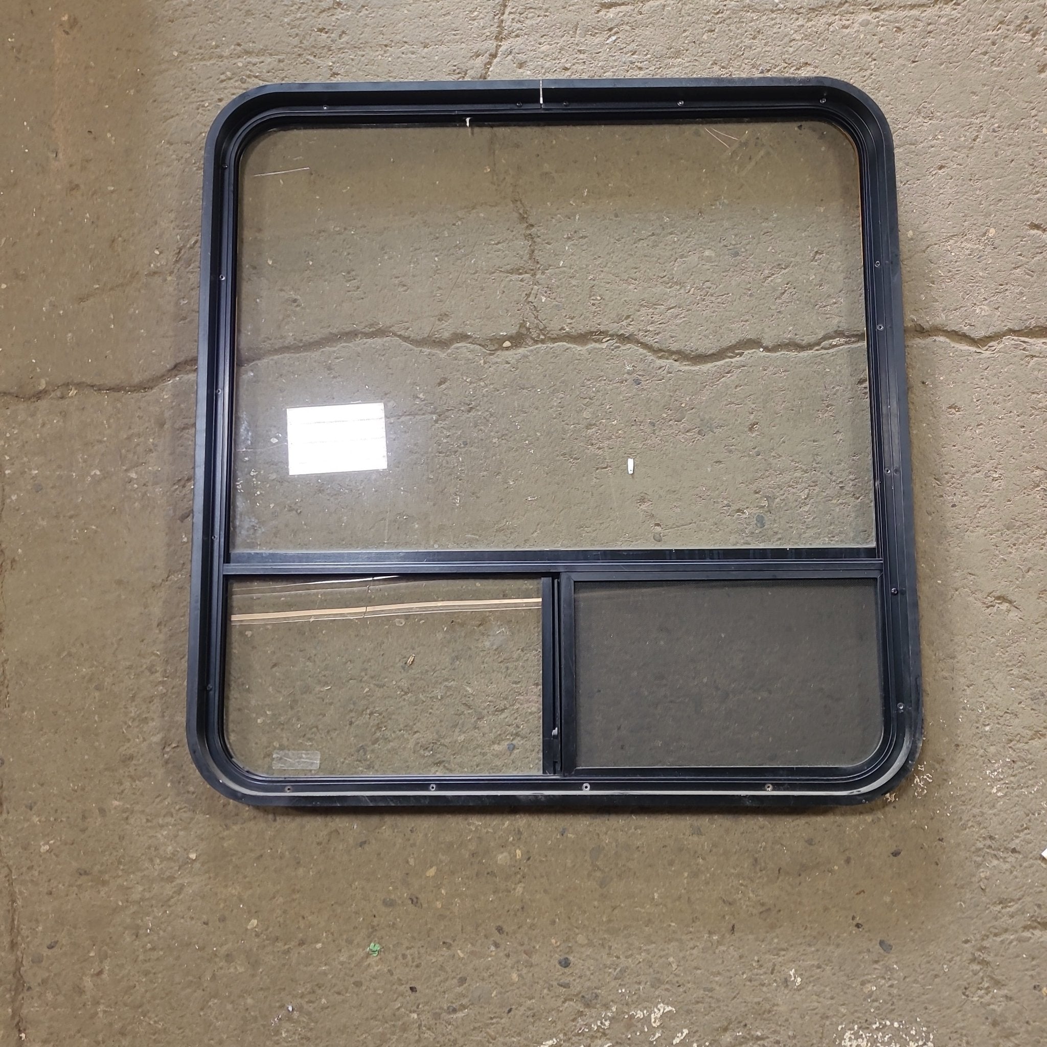 Used Black Radius Opening Window : 36 1/2" W x 37 3/4" H x 2" D - Young Farts RV Parts