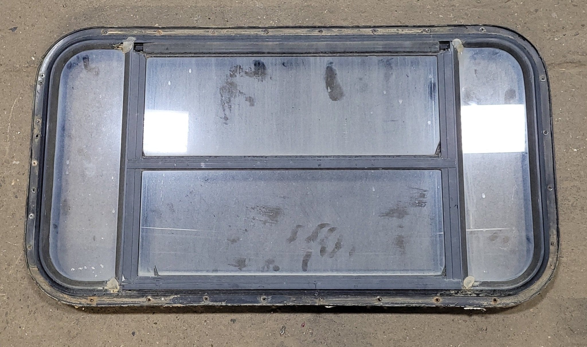 Used Black Radius Opening Window : 36 3/4" W X 19 3/4" H X 2" D - Young Farts RV Parts