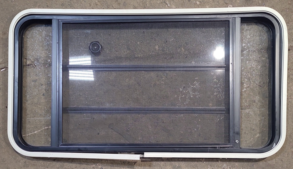 Used Black Radius Opening Window : 42 3/4" W x 23" H x 1 1/2" D - Young Farts RV Parts