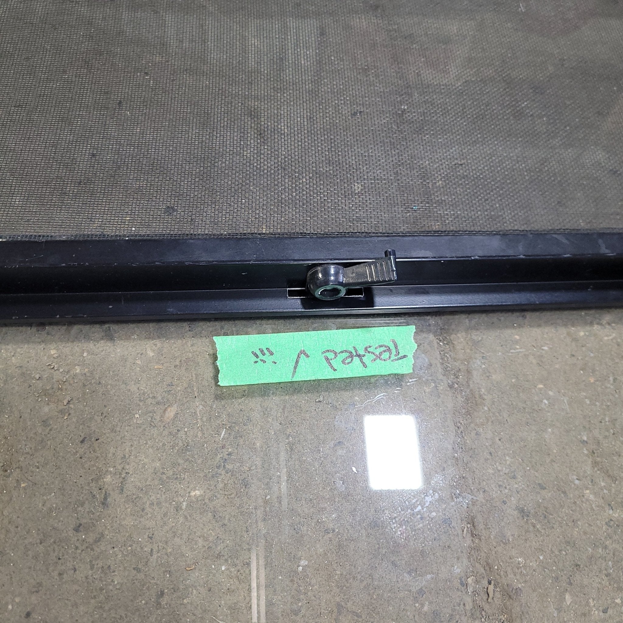 Used Black Radius Opening Window : 48 1/2" W X 25 3/4" H X 2" D - Young Farts RV Parts