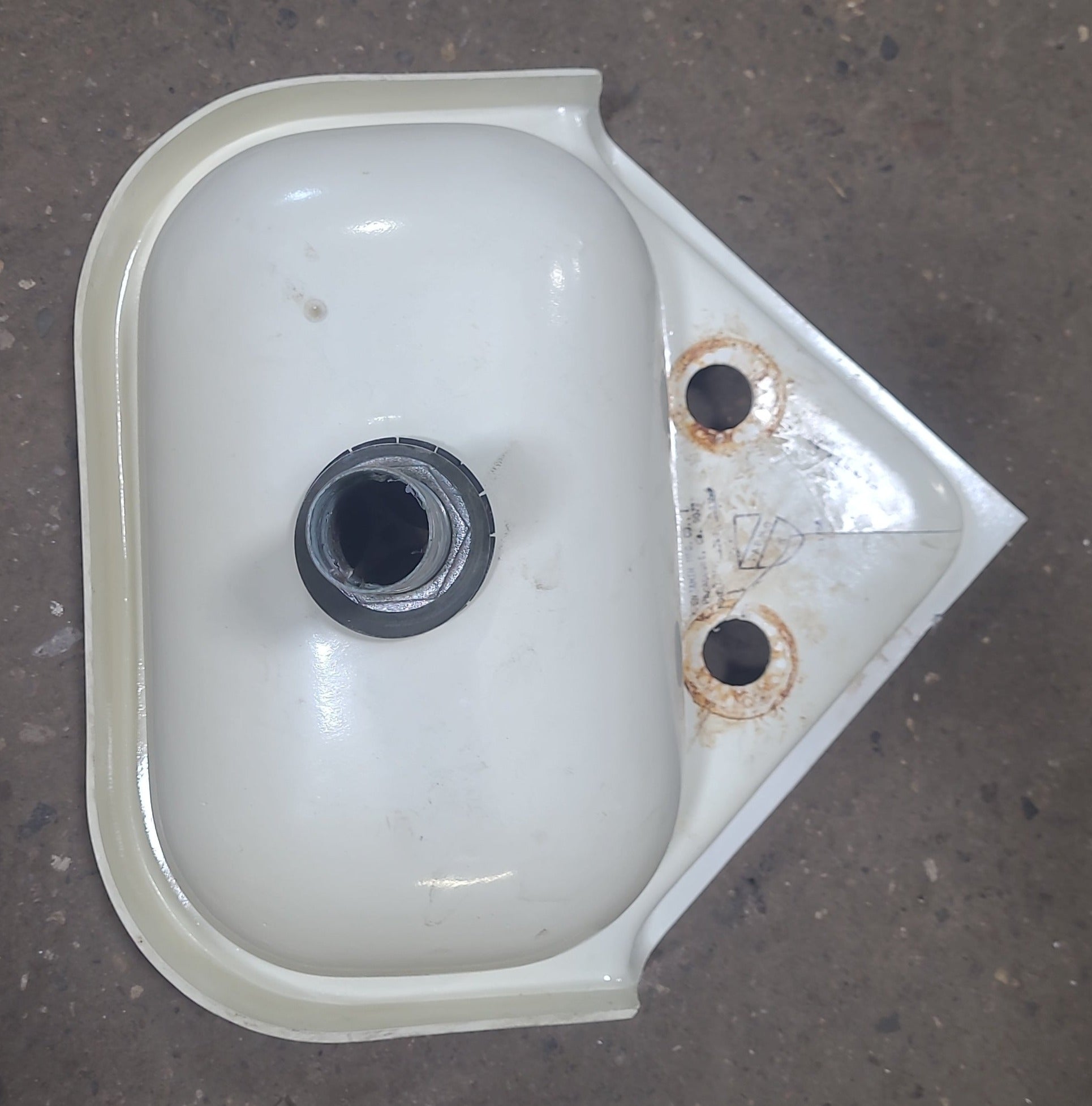 Used Bone Bathroom Corner Sink 13 3/4" X 14 1/2" X 6" D - Young Farts RV Parts