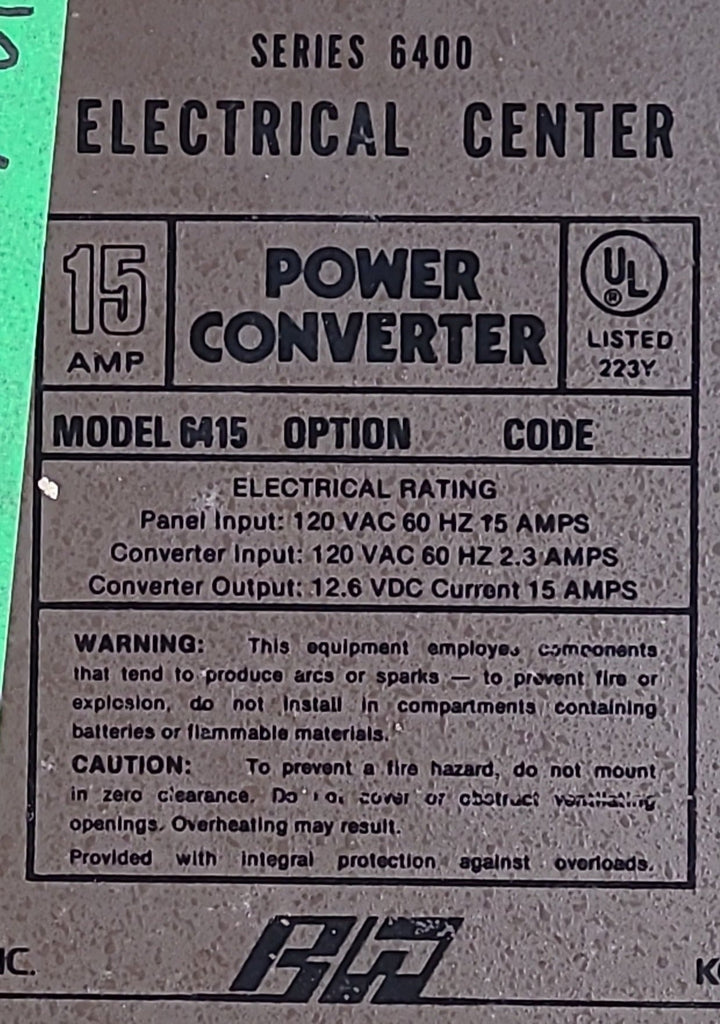 Used B&W Converter Series 6400 Model 6415 - 15 AMP - Young Farts RV Parts