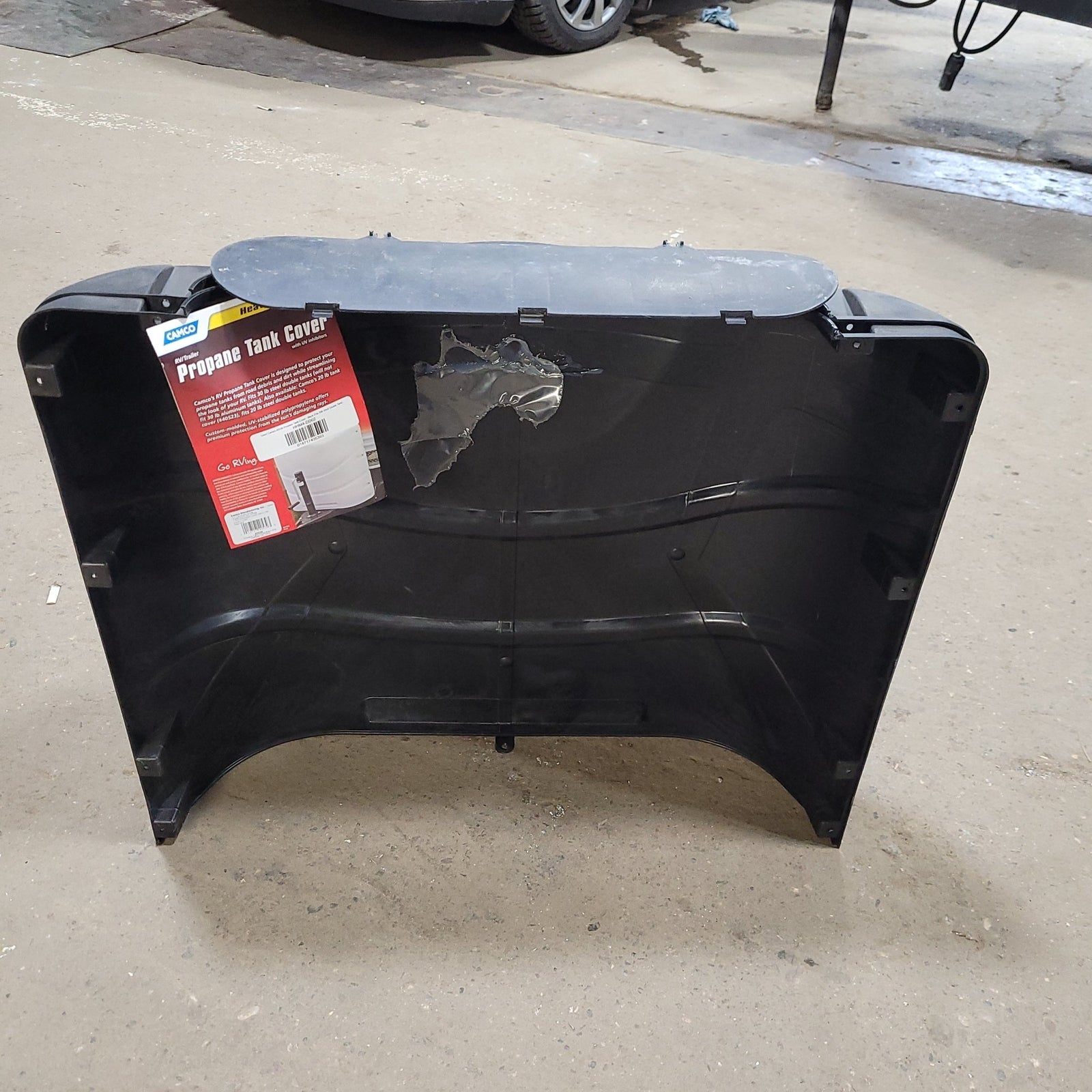 Used Camco 40539 Propane Tank Cover - Black (Fits 30# Steel Double Tank) - Young Farts RV Parts