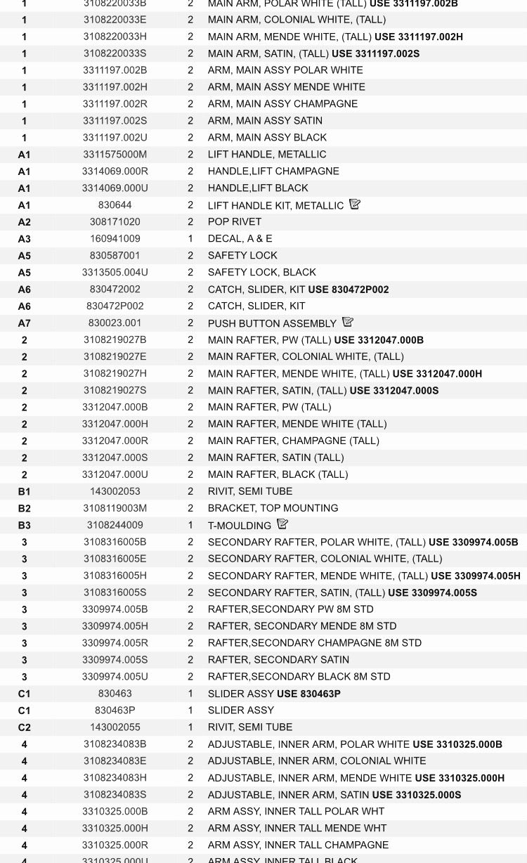 Used Dometic / A&E Awning Main Rafter Arm Assembly Tall 3312047.00B - Young Farts RV Parts
