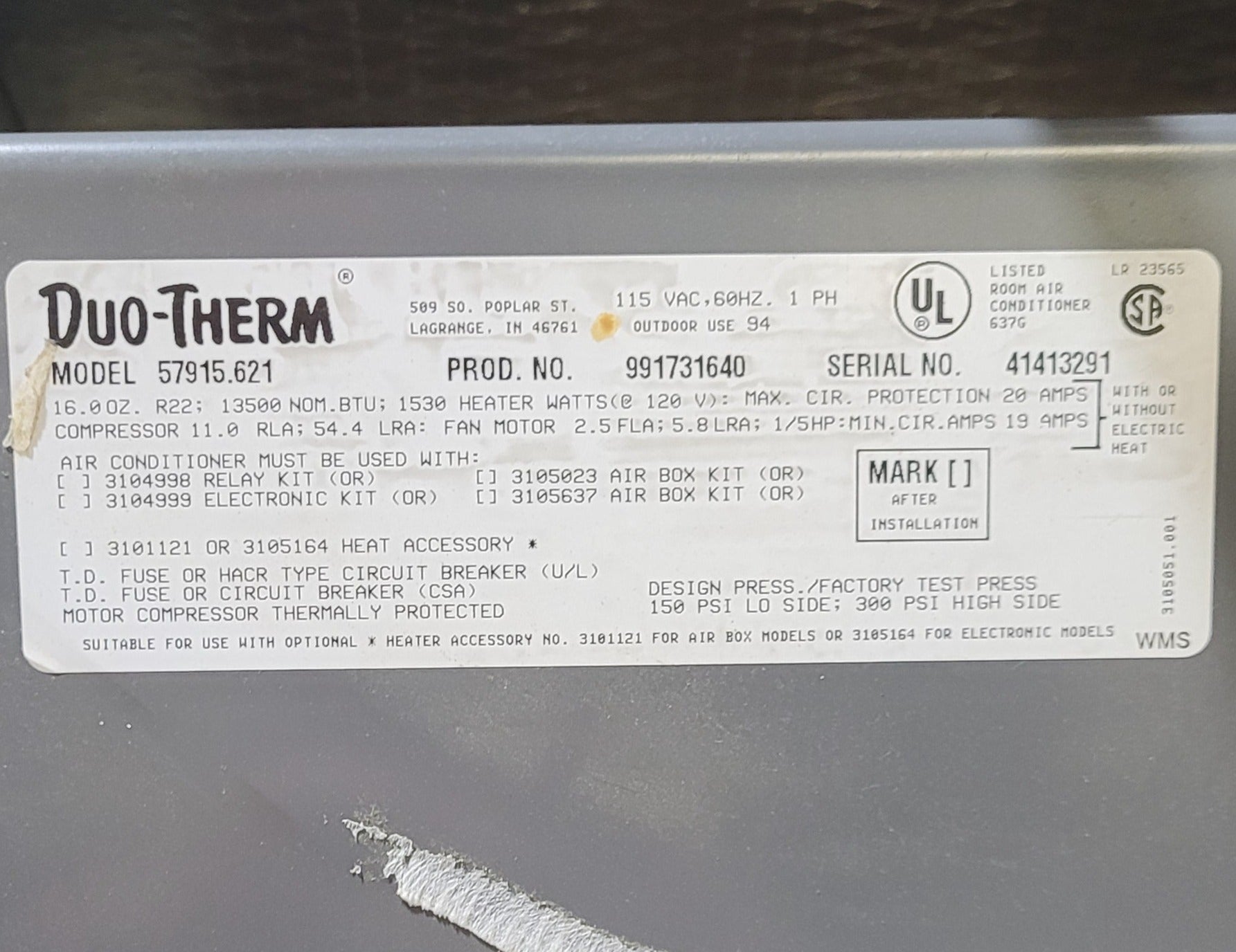 Used Duo-Therm Air conditioner Head Unit 57915.621 | 13500BTU Cool Only - Young Farts RV Parts