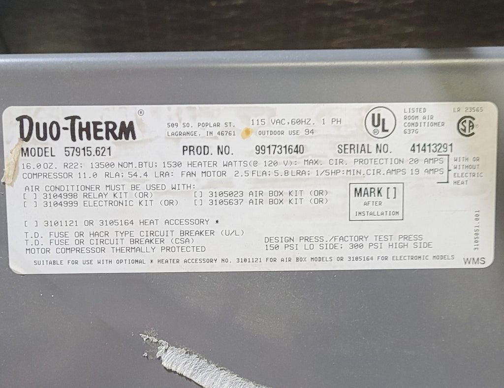 Used Duo-Therm Air conditioner Head Unit 57915.621 | 13500BTU Cool Only - Young Farts RV Parts