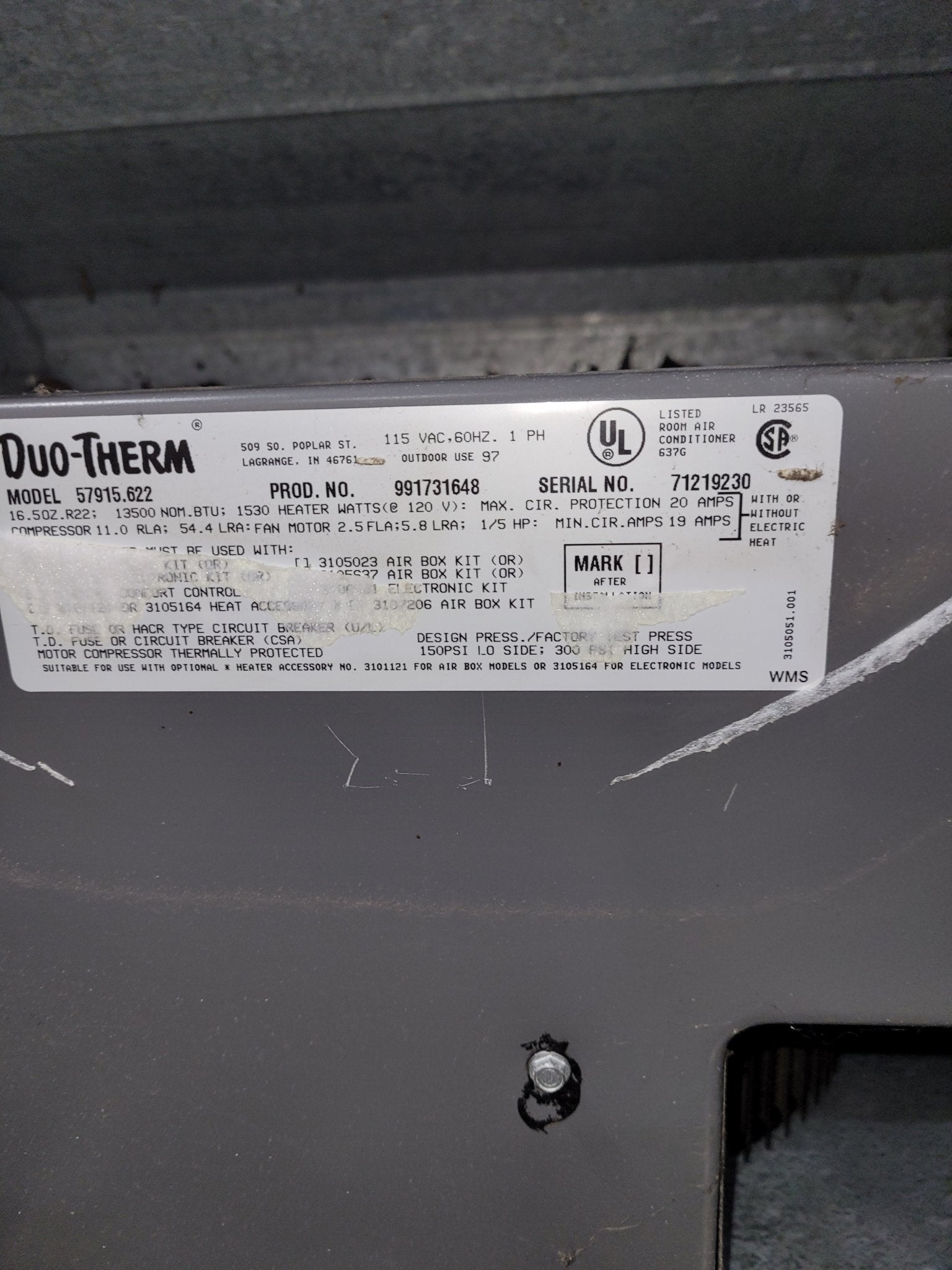 Used Duo-Therm Air conditioner Head Unit 57915.622 | 13000 BTU Cool Only - Young Farts RV Parts