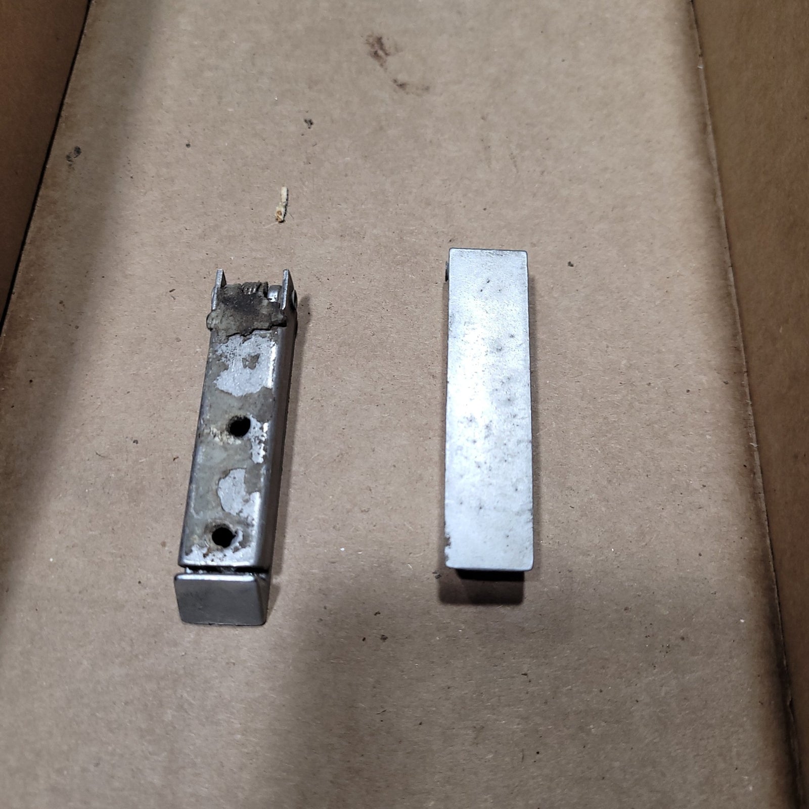 Used metal square baggage door catch chrome 1x - Young Farts RV Parts