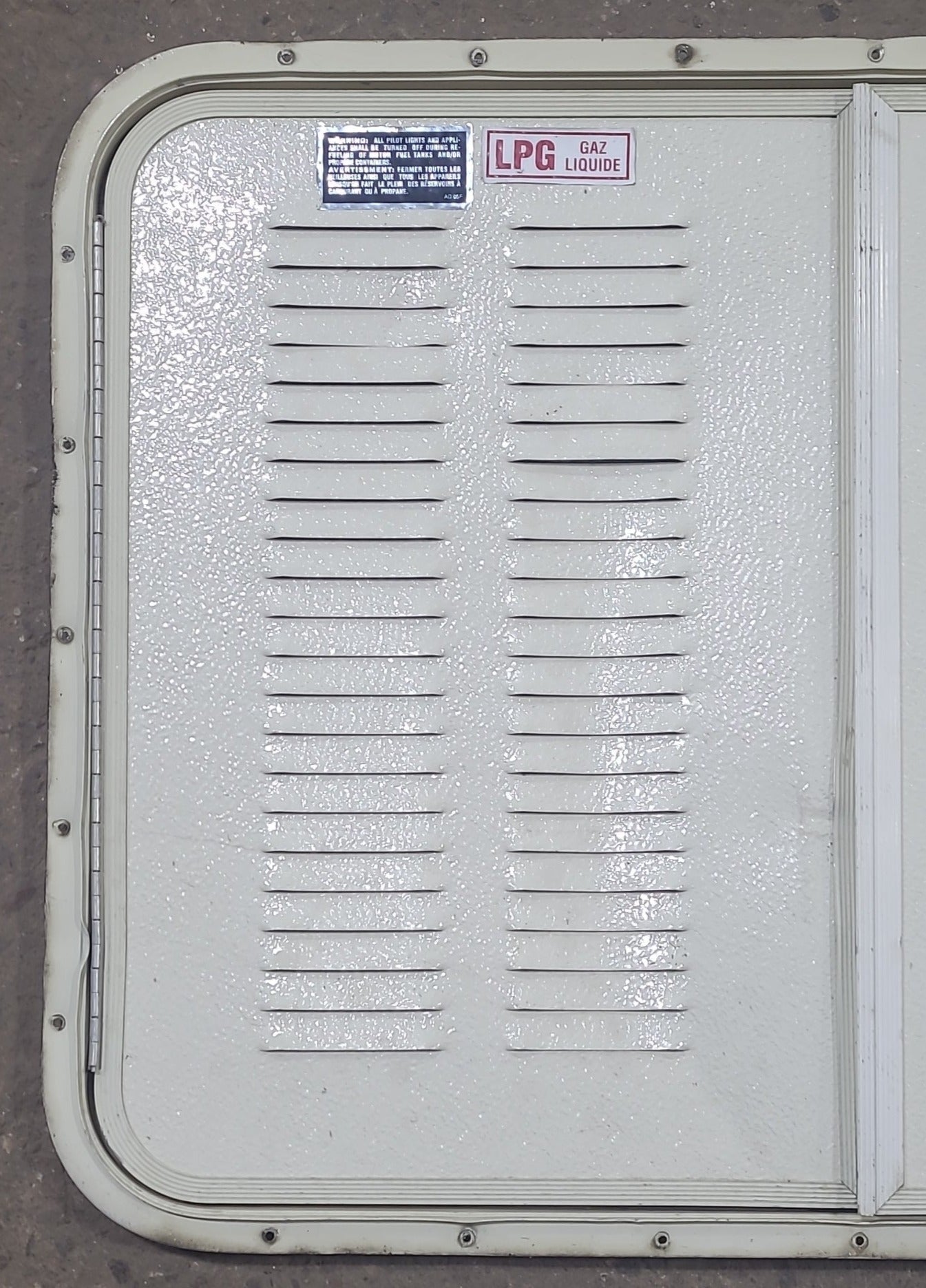 Used RV Radius Battery / Propane Cargo Door 31 3/4 x 23 1/2 x 3/4