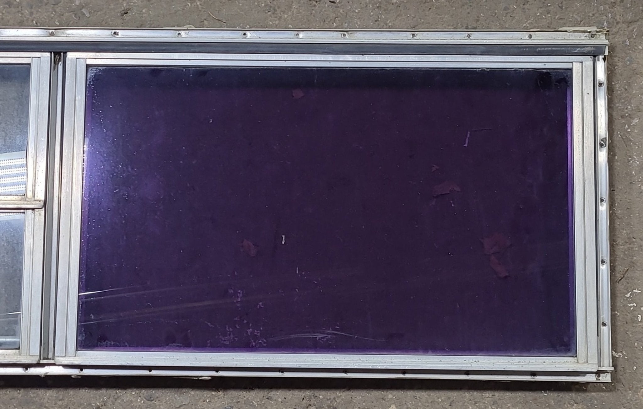 Used Silver Square Emergency Opening Window: 47 3/4" W x 18" H x 1 3/8" D - Young Farts RV Parts