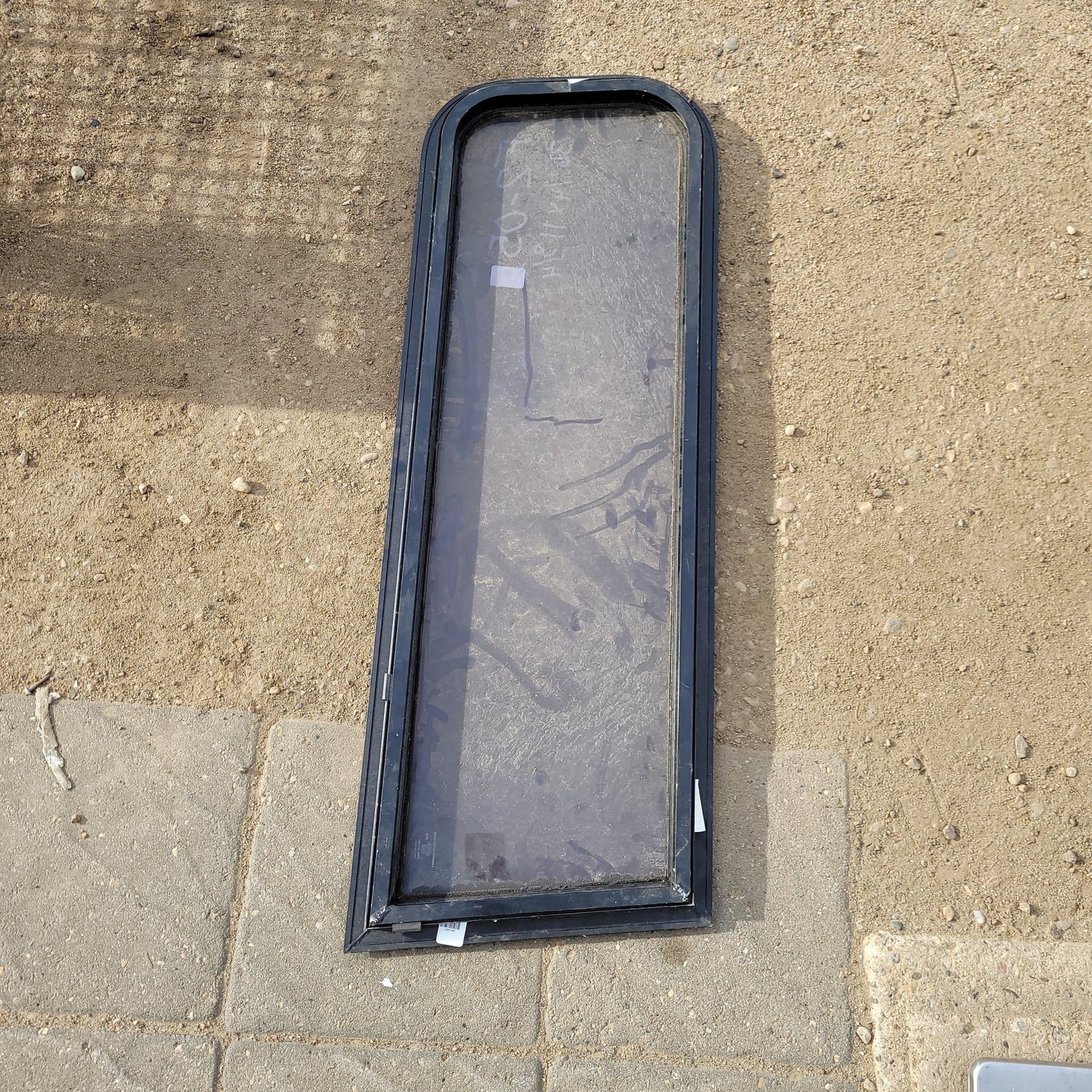 Used Slanted Black Radius Non- Opening Window : 36 1/4 X 11 3/4 X 2