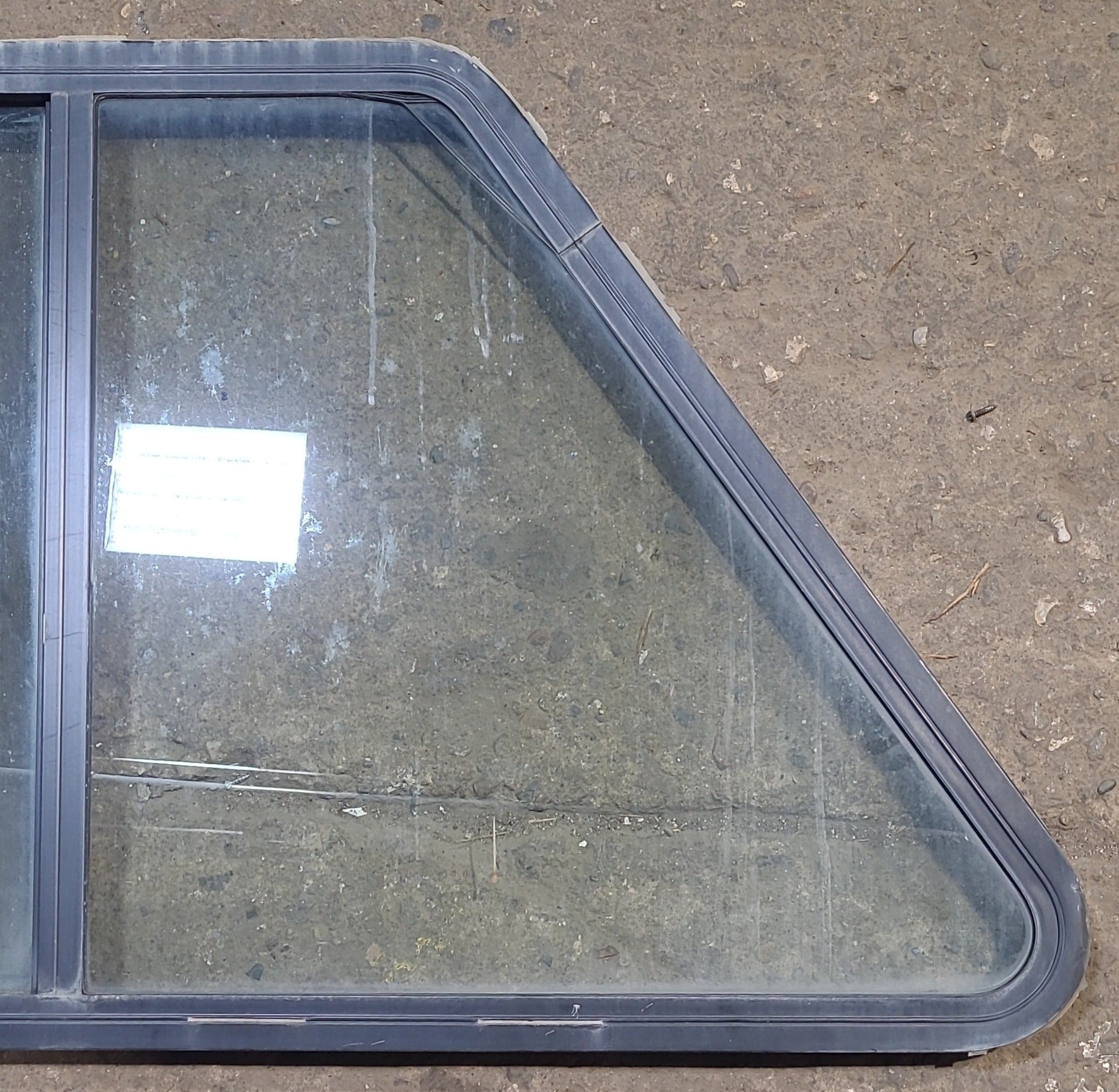 Used Slanted Black Radius Opening Window : 37 3/4" W x 25 1/4" H x 1 3/4" D - Young Farts RV Parts