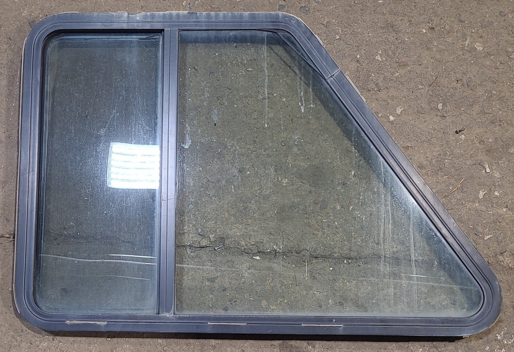 Used Slanted Black Radius Opening Window : 37 3/4" W x 25 1/4" H x 1 3/4" D - Young Farts RV Parts