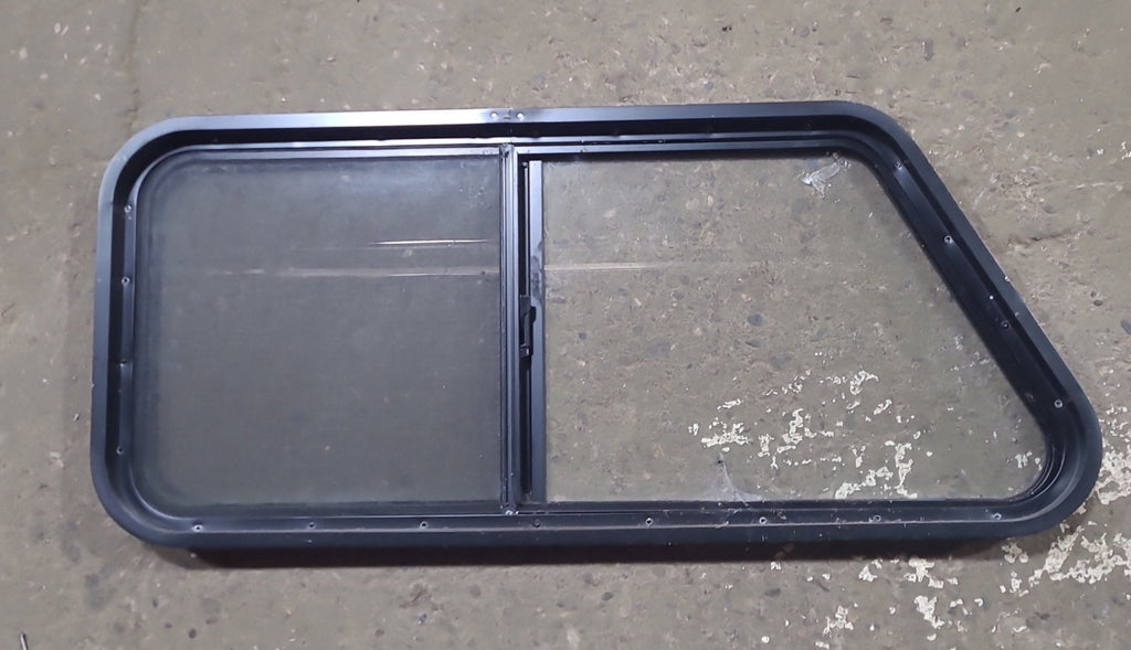 Used Slanted Black Radius Opening Window : 41 3/4" W x 17 3/4" H x 1 7/8" D - Young Farts RV Parts