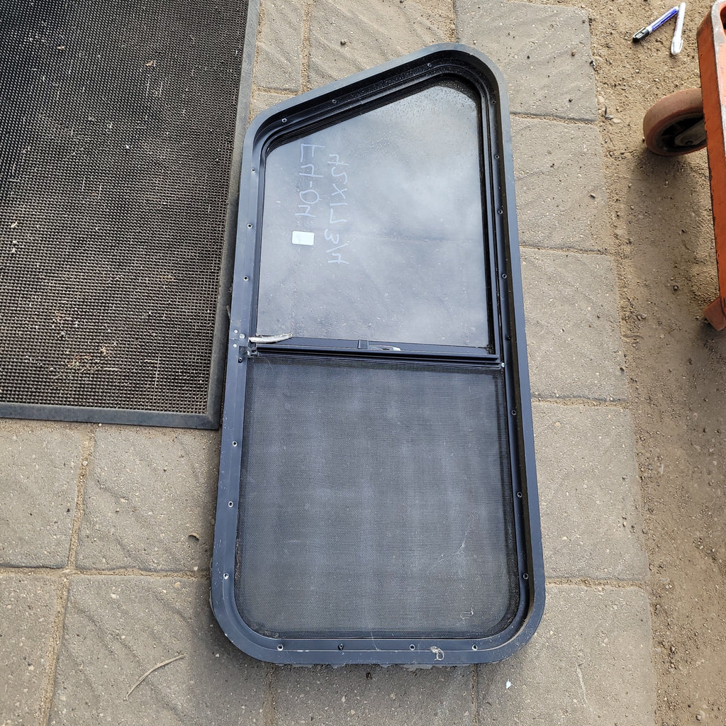 Used Slanted Black Radius Opening Window : 42 X 17 3/4 X 2" D - Young Farts RV Parts