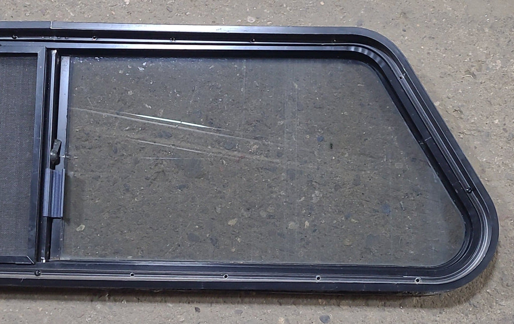 Used Slanted Black Radius Opening Window : 48 1/4" W x 15" H x 1 3/4" D - Young Farts RV Parts