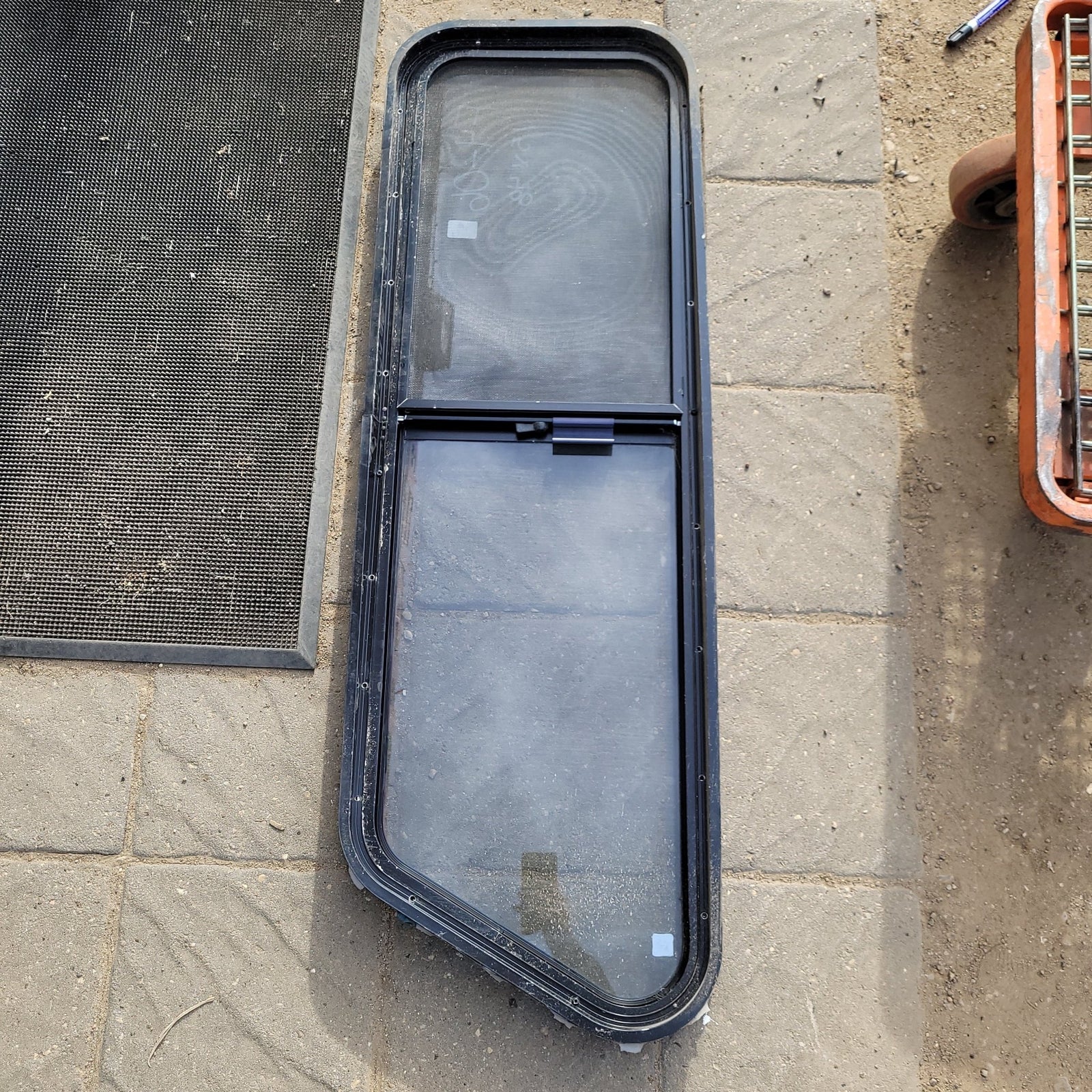 Used Slanted Black Radius Opening Window : 48 X 15 X 2 1/2