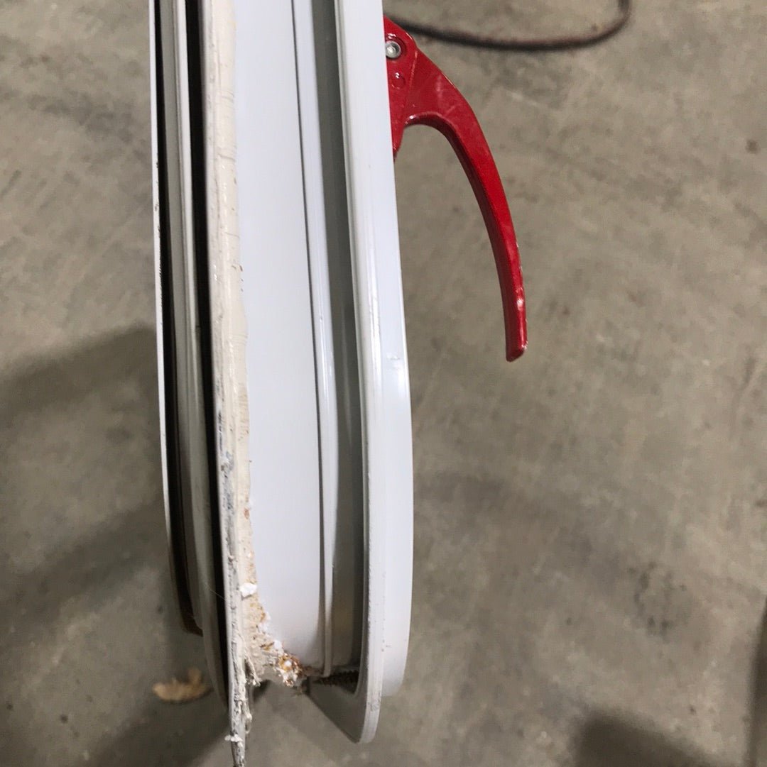 Used Slanted White Radius Emergency Opening Window : 47 1/4 " W x 21 1/2" H - Young Farts RV Parts