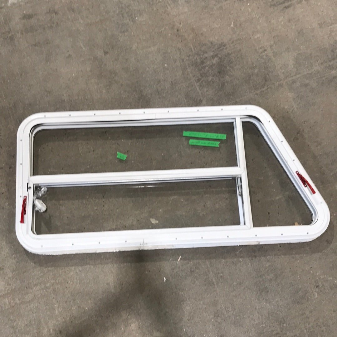 Used Slanted White Radius Emergency Opening Window : 47 1/4 " W x 21 1/2" H - Young Farts RV Parts