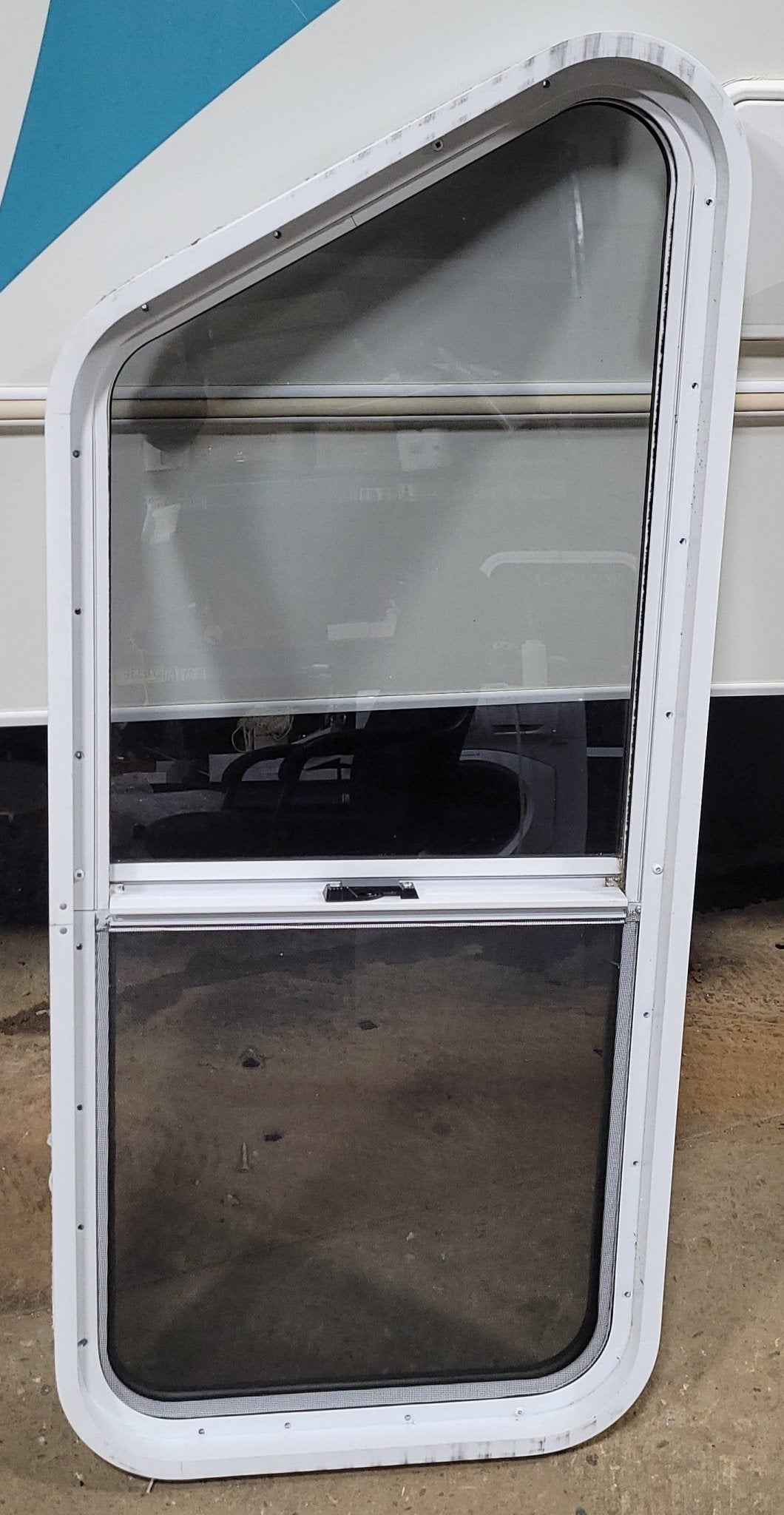 Used Slanted White Radius Opening Window : 17 3/4