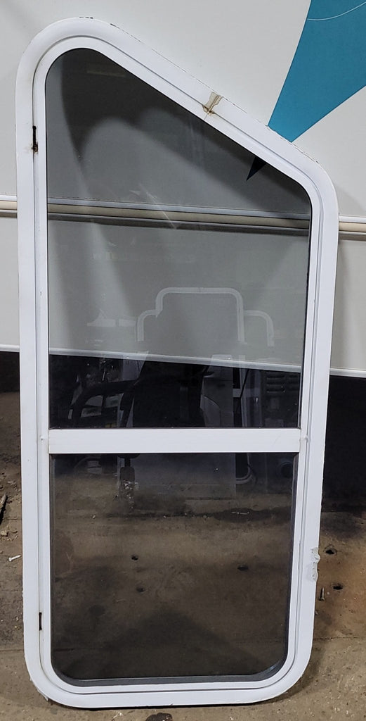 Used Slanted White Radius Opening Window : 17 3/4" H X 42" W X 2" D - Young Farts RV Parts