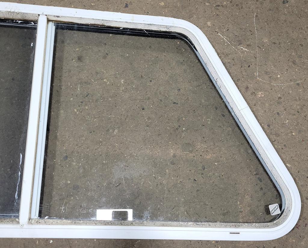 Used Slanted White Radius Opening Window : 21 1/2" H X 41" W X 2" D - Young Farts RV Parts