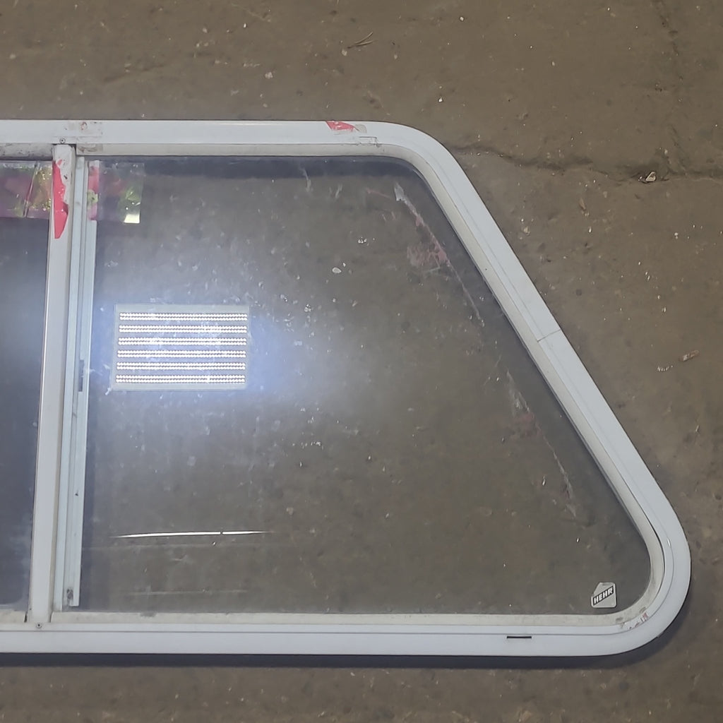 Used Slanted White Radius Opening Window : 40 1/2" W X 21 1/2" H X 1 1/4" D - Young Farts RV Parts