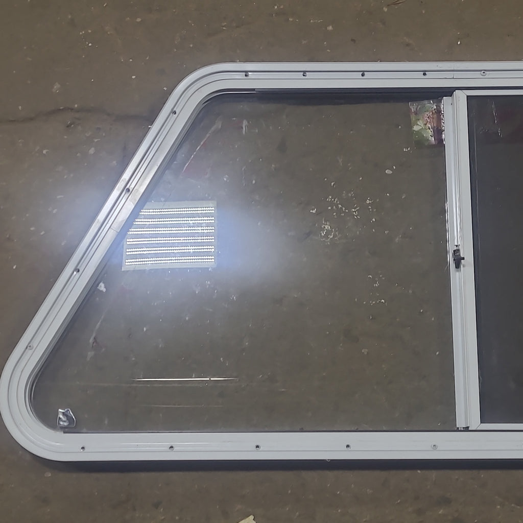 Used Slanted White Radius Opening Window : 40 1/2" W X 21 1/2" H X 1 1/4" D - Young Farts RV Parts