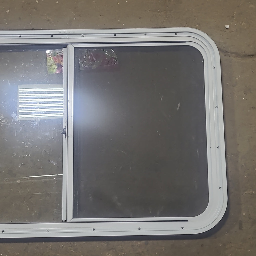 Used Slanted White Radius Opening Window : 40 1/2" W X 21 1/2" H X 1 1/4" D - Young Farts RV Parts