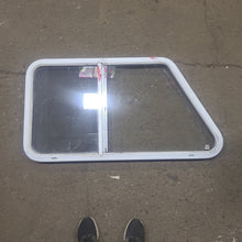 Load image into Gallery viewer, Used Slanted White Radius Opening Window : 40 1/2&quot; W X 21 1/2&quot; H X 1 1/4&quot; D - Young Farts RV Parts