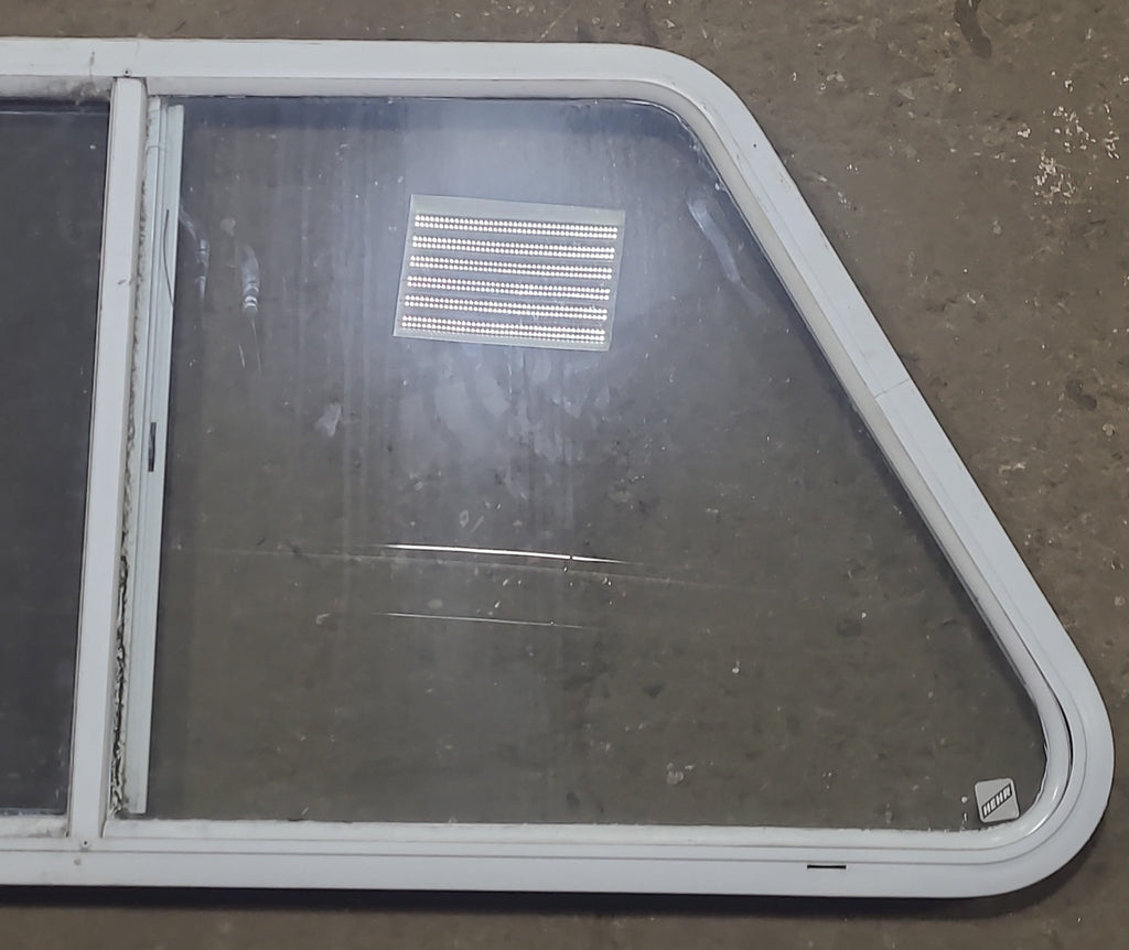 Used Slanted White Radius Opening Window : 41 1/2" W X 21 1/2" H X 1 1/4" D - Young Farts RV Parts