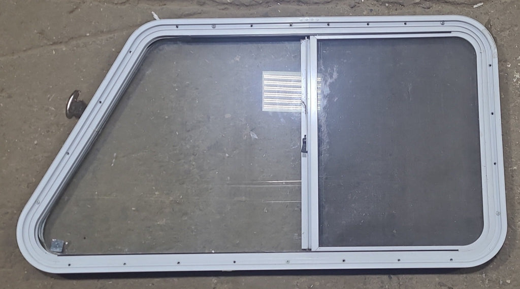 Used Slanted White Radius Opening Window : 41 1/2" W X 21 1/2" H X 1 1/4" D - Young Farts RV Parts