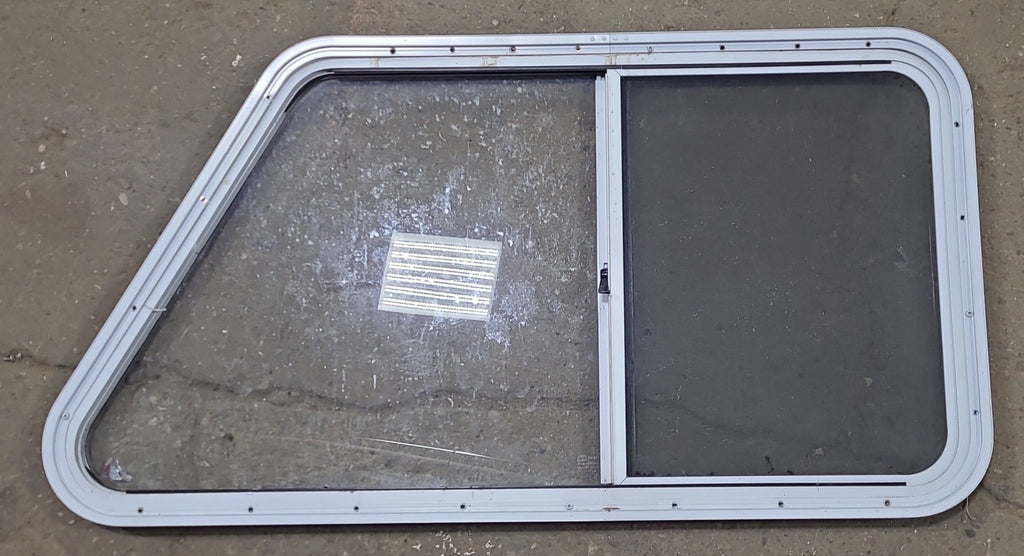 Used Slanted White Radius Opening Window : 41 1/2" W X 21 1/2" H X 1 1/4" D - Young Farts RV Parts