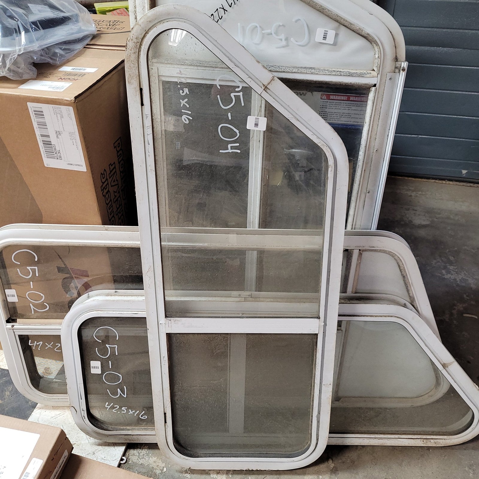 Used Slanted White Radius Opening Window : 42.5 X 16 X 2
