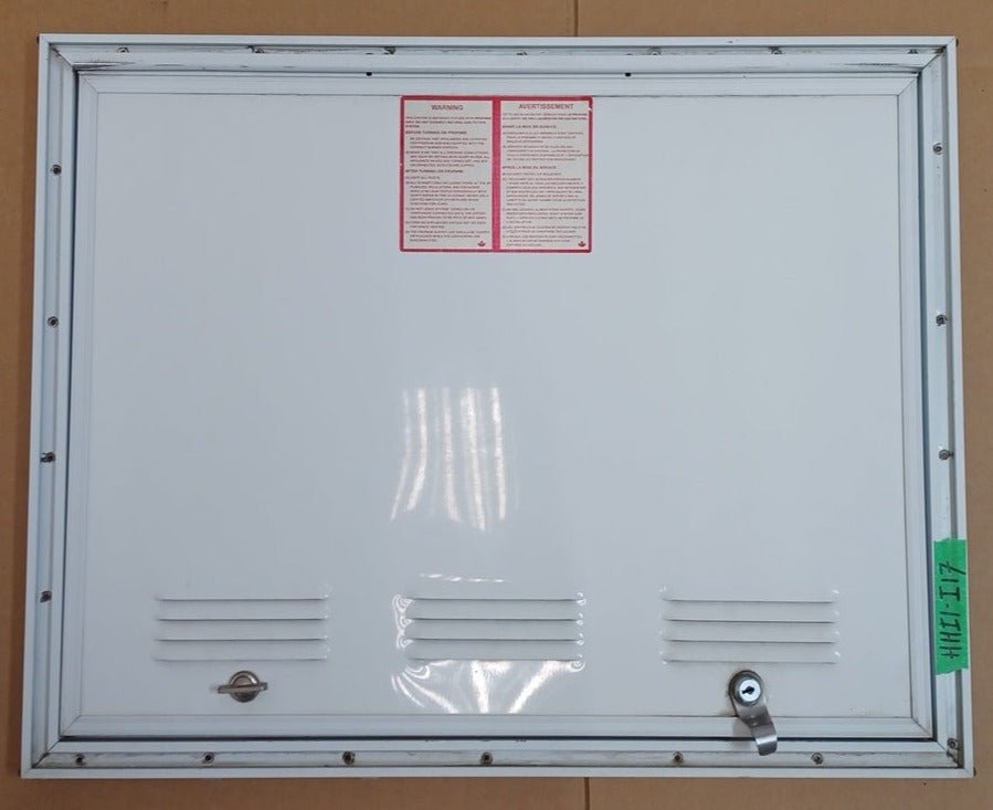 Used Squared Cornered Battery/Propane Cargo Door 25 1/4" x 19 3/4" x 5/8 "D - Young Farts RV Parts